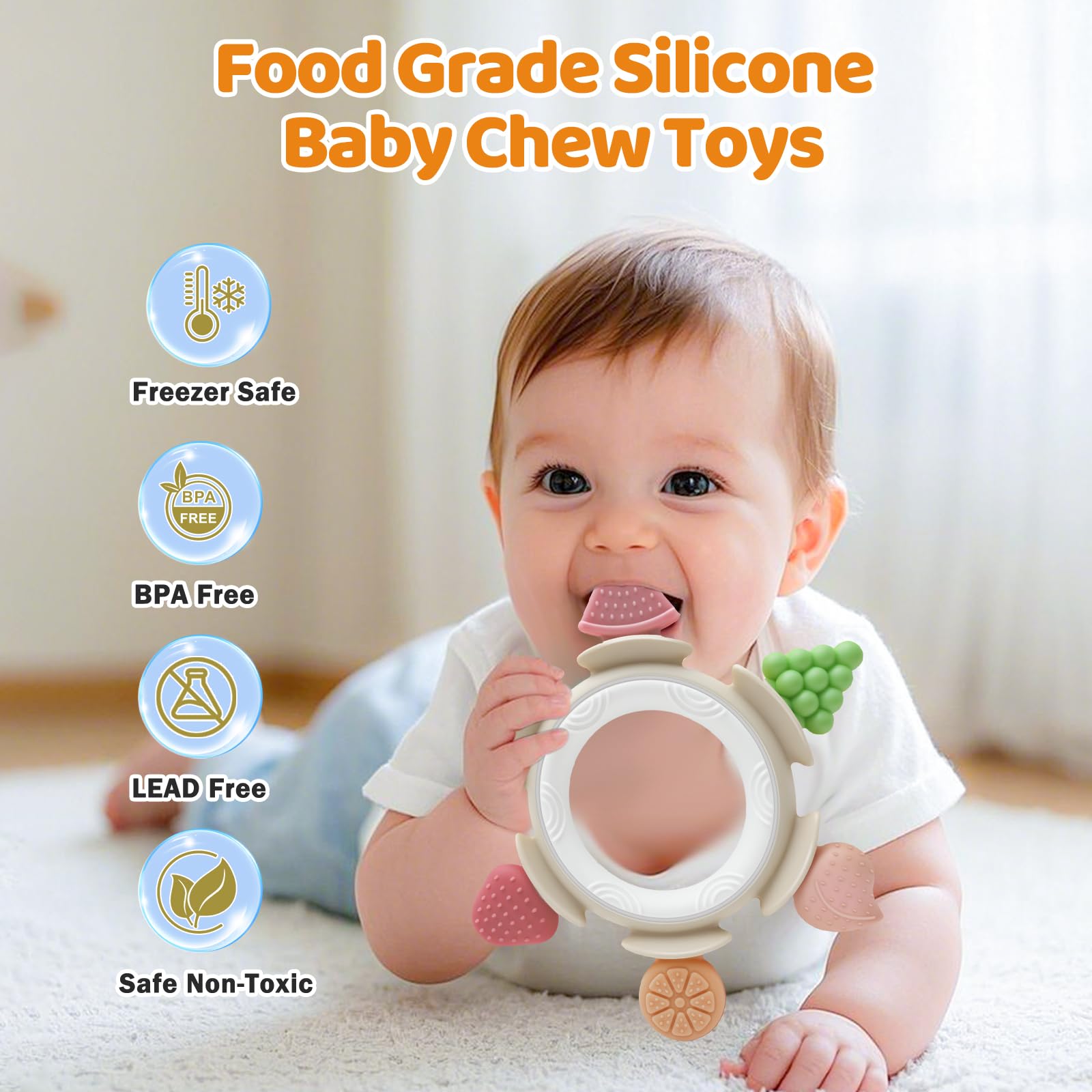 AiTuiTui baby teething ring strawberry stimulates visual focus and chewing exploration