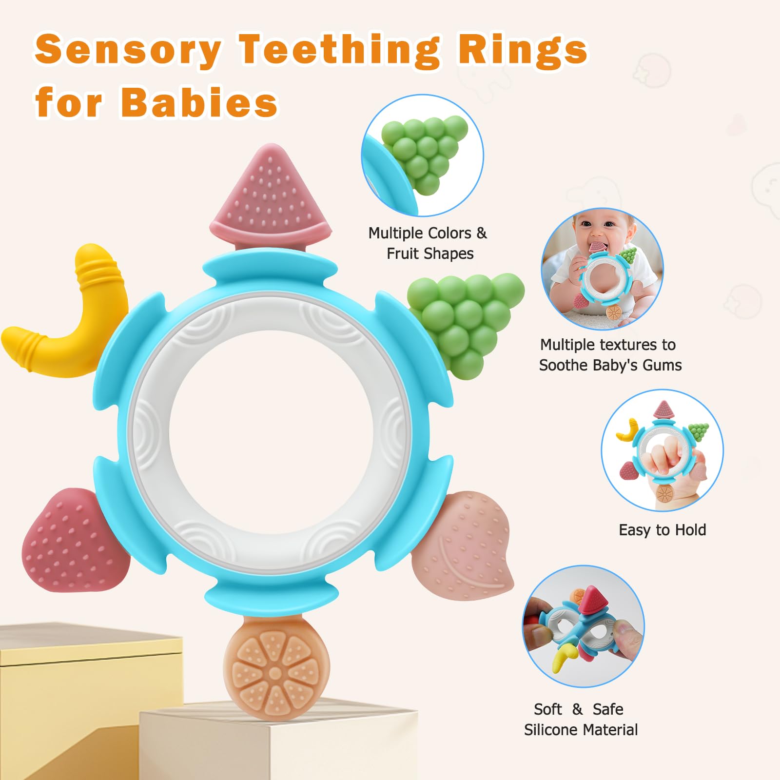 AiTuiTui baby teething ring watermelon shape with cool touch for extra soothing relief.