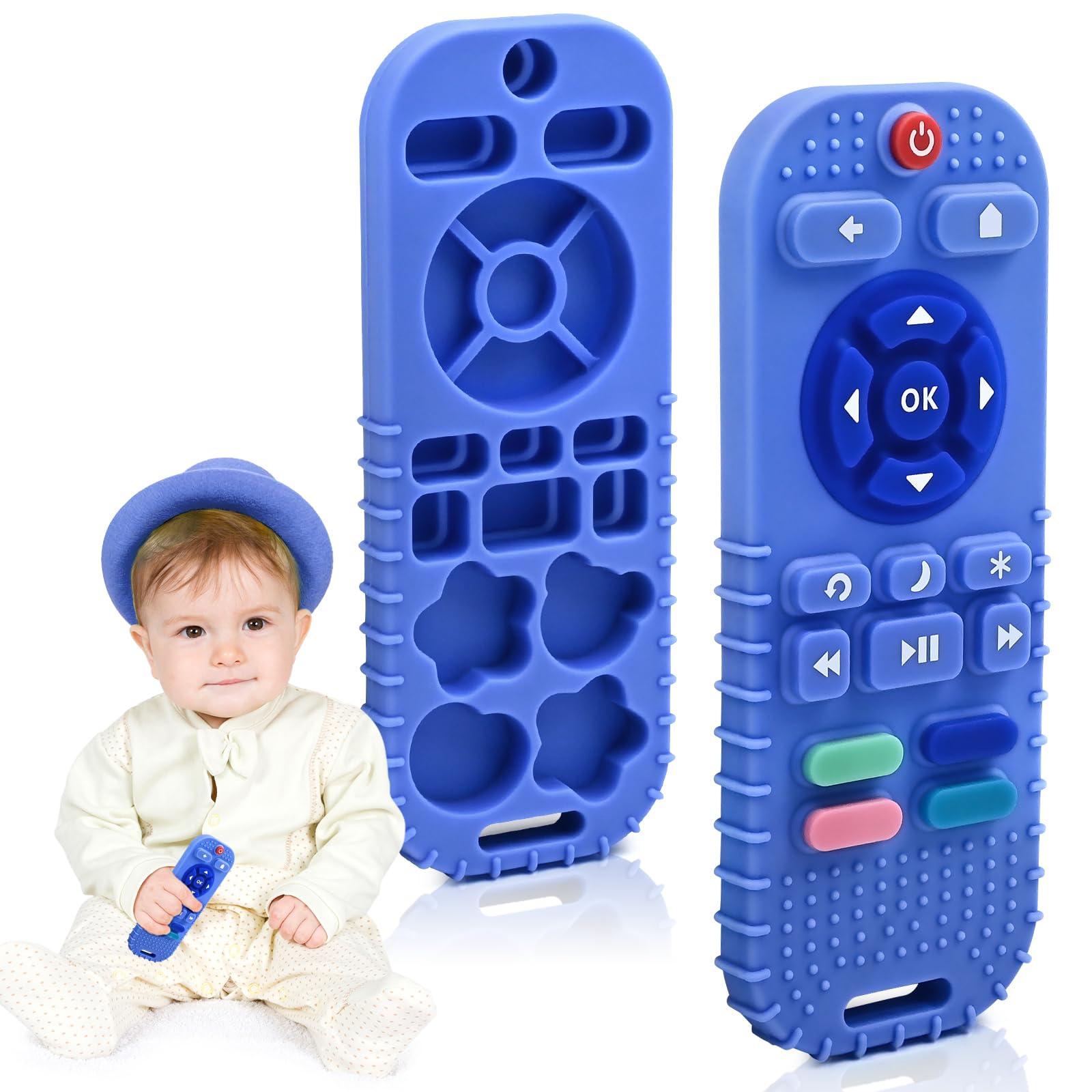 AiTuiTui remote-control-teether blue may help soothe teething discomfort with a playful look.