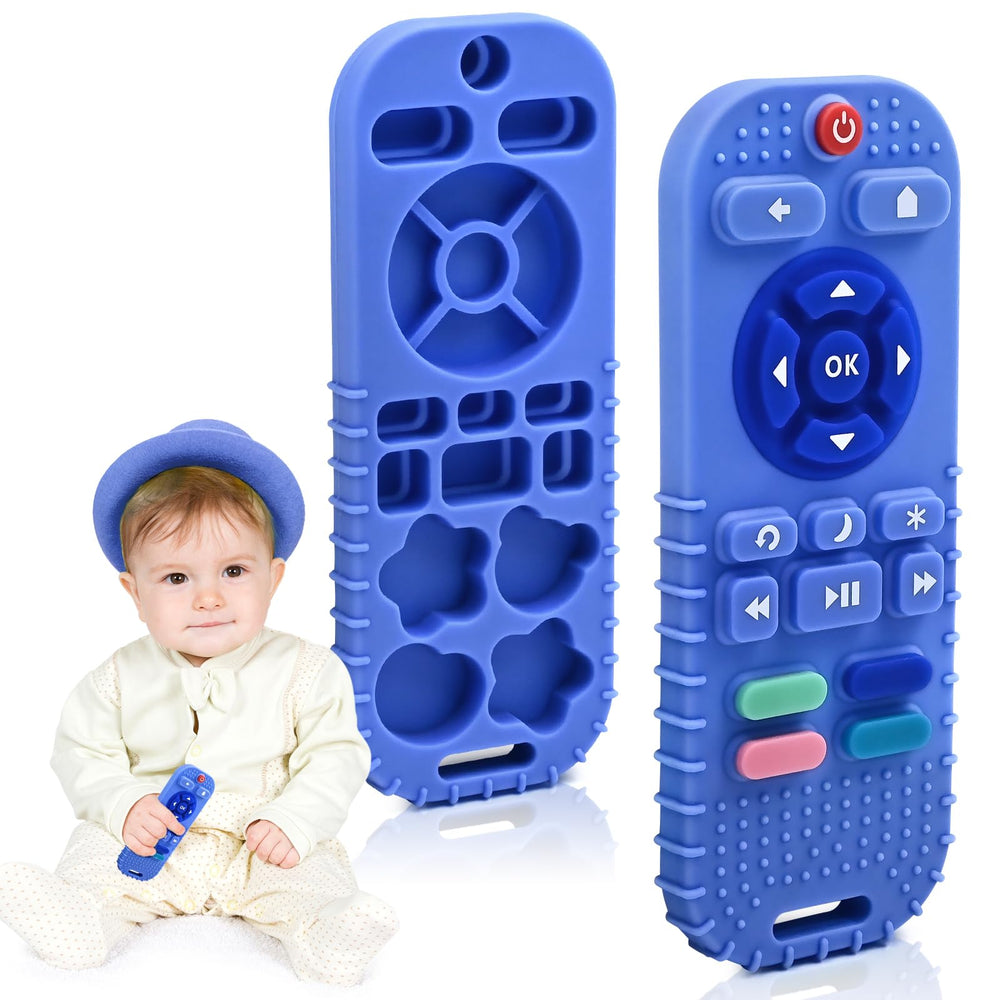 AiTuiTui remote-control-teether blue may help soothe teething discomfort with a playful look.