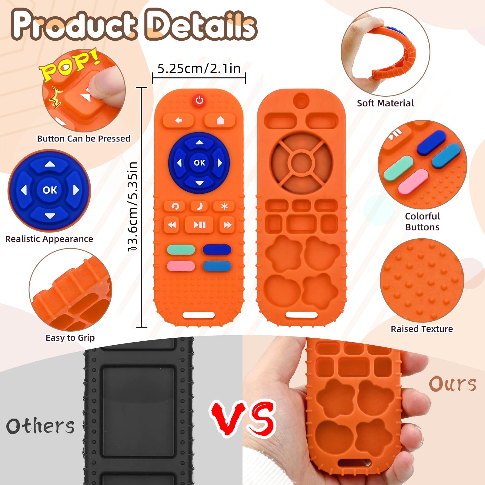 AiTuiTui teether with grooves teaching numbers orange for early learning.