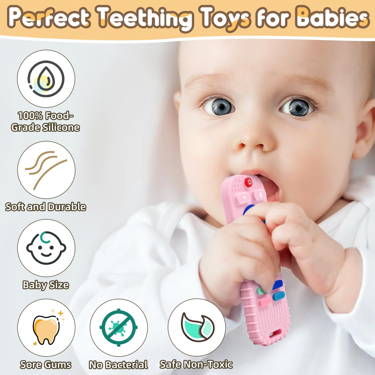 AiTuiTui teething-relief-remote-black comforts gums with engaging buttons for play.