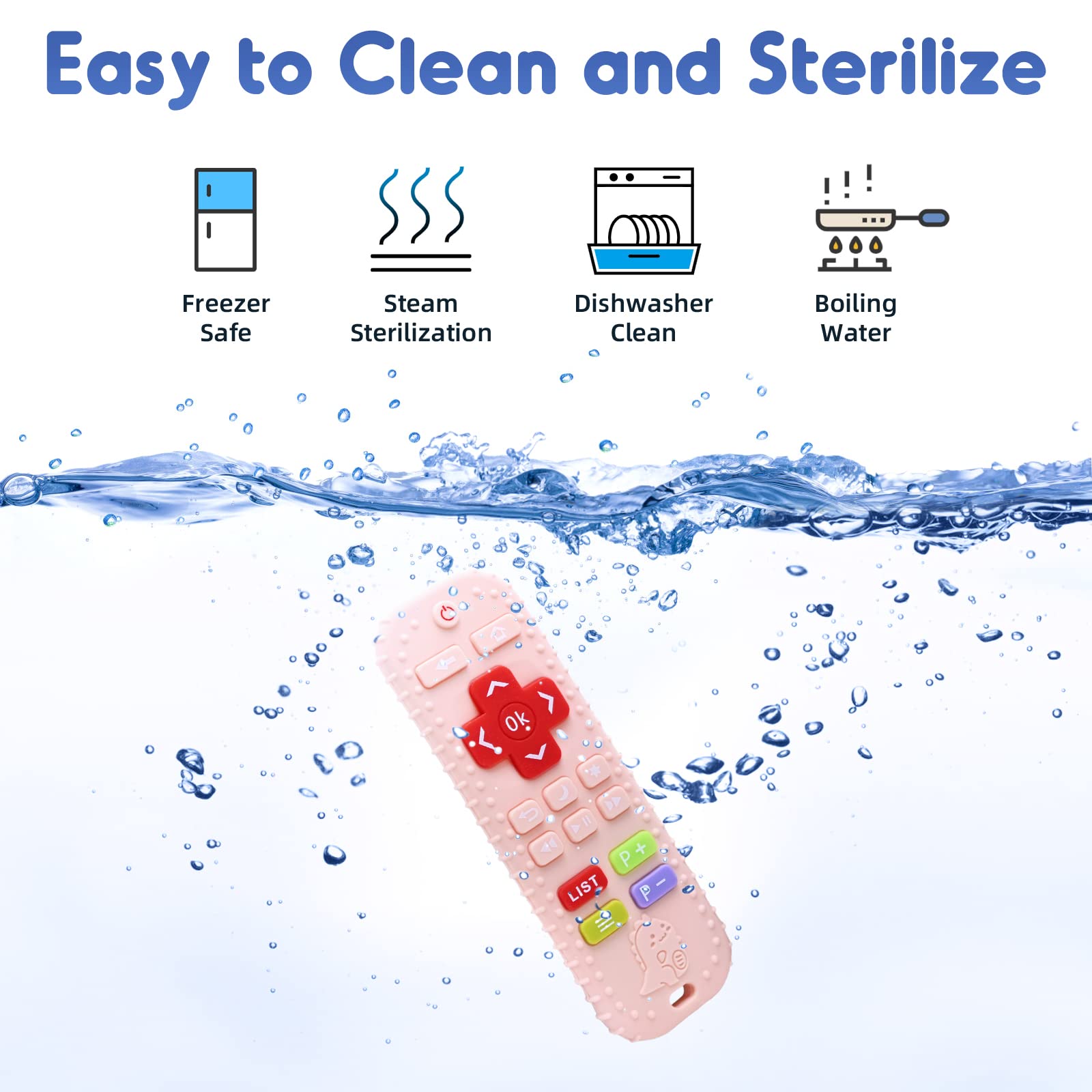 AiTuiTui easy-clean silicone teether is dishwasher safe for quick sanitizing