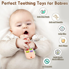 AiTuiTui teething toy with textured silicone pink surface improves grip and chewing relief