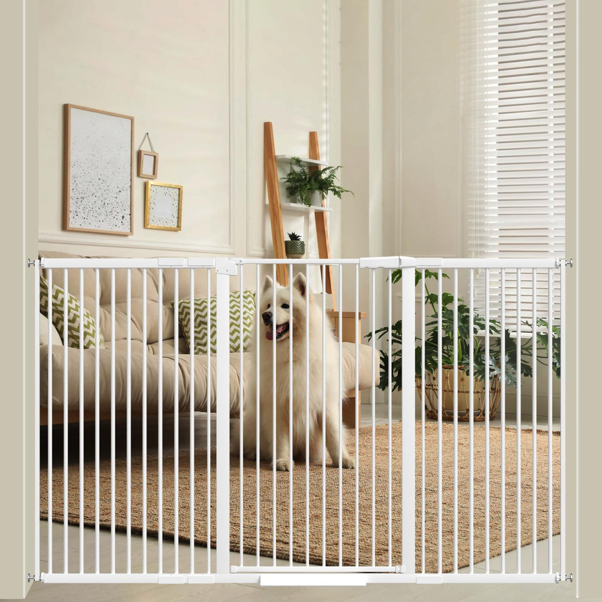 AiWMGL 40.55 tall baby gate shows wide walk-through for easy passage and containment