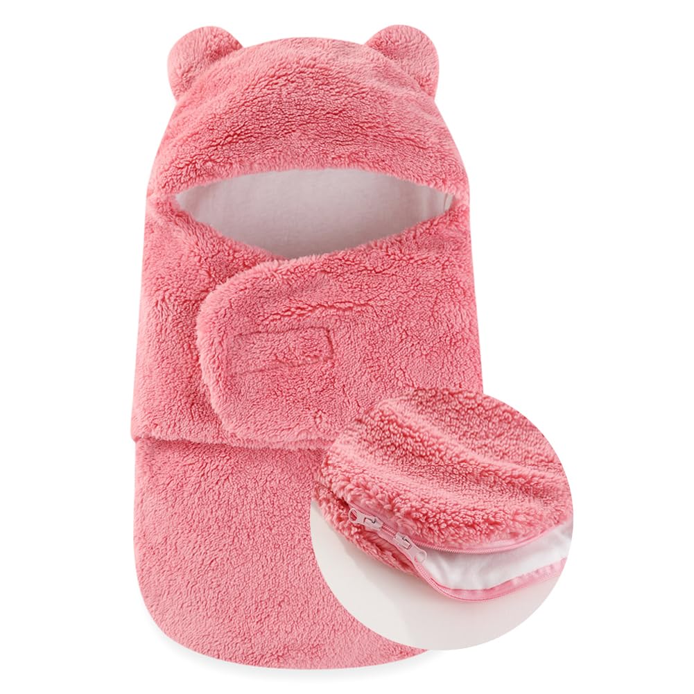 AiWMGL baby winter swaddle plush fleece keeps infant snug and secure.