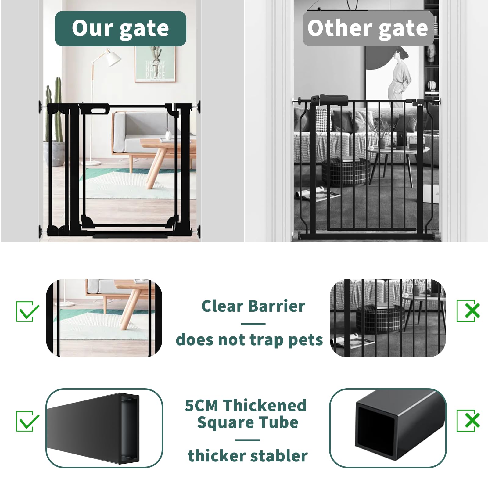 AiWMGL clear baby gate 180-degree auto-close demonstrates convenient door passage.