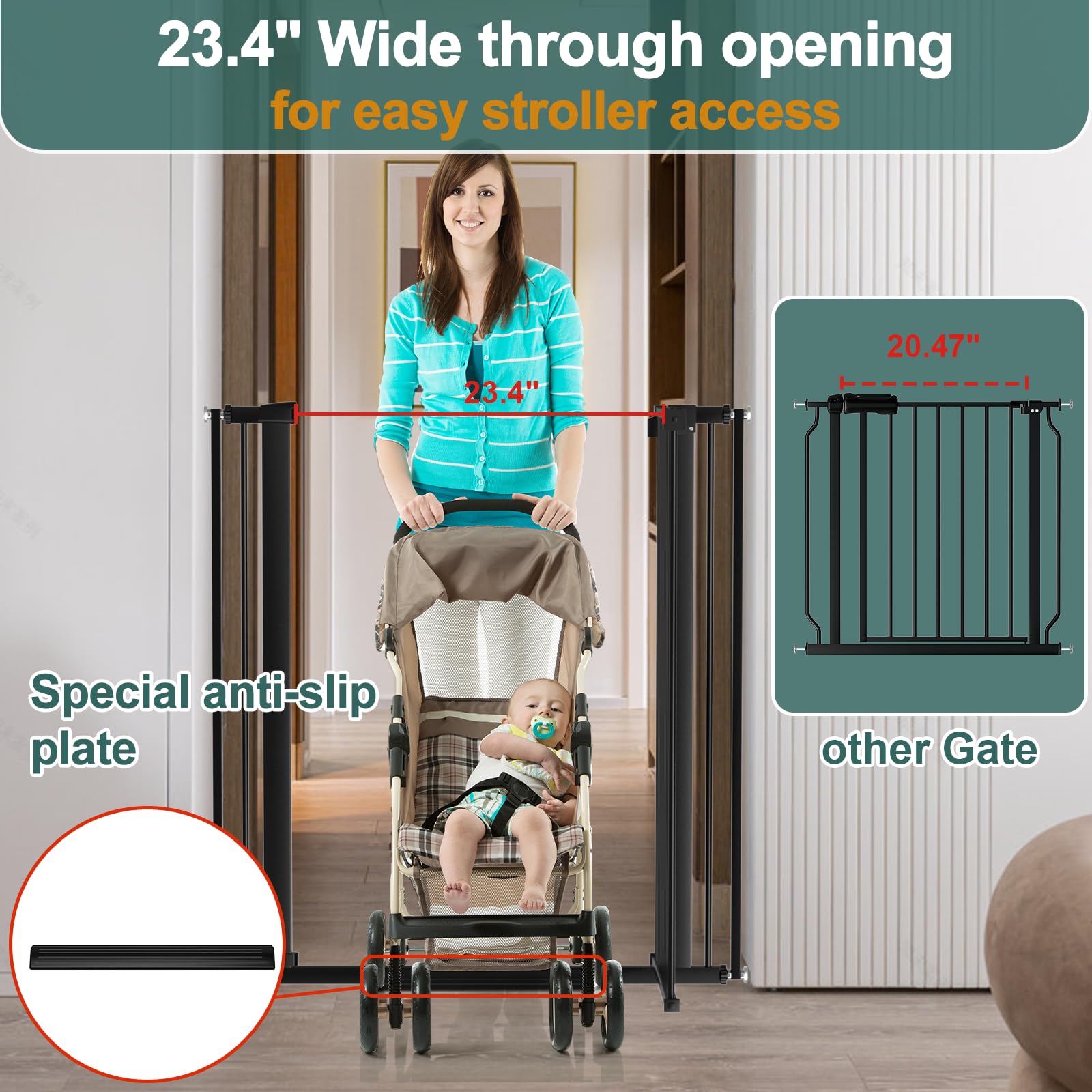 AiWMGL walk-through 23.4-inch opening ideal for strollers and feet.