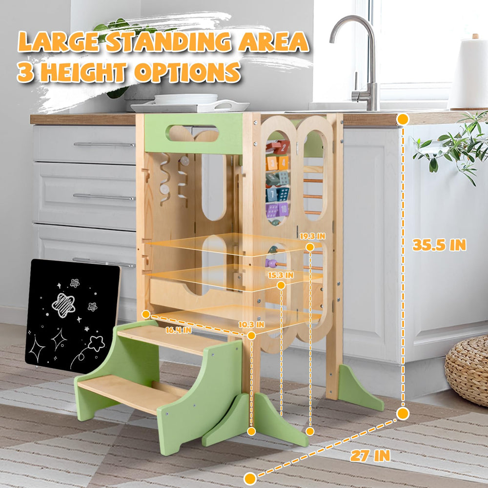 aiwo 6in1 toddler tower 2-step stool side view demonstrates independent climbing