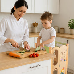 aiwo 6in1 toddler tower adjustable-height setting highlights growth-friendly design