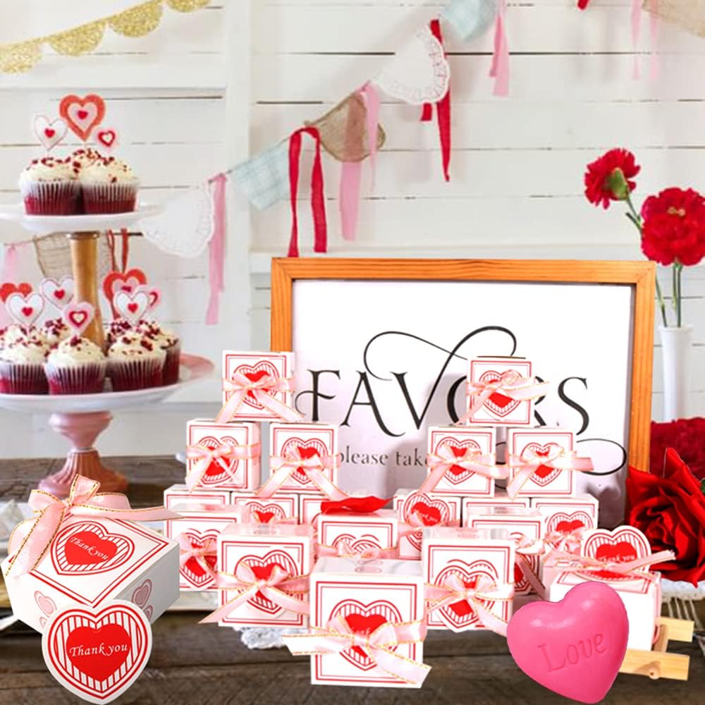 AIXIANG 24 pink love heart soap favors close-up showing detailed heart design