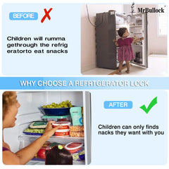 AIXIAOYA refrigerator lock adhesive pad highlighting no-drill installation.