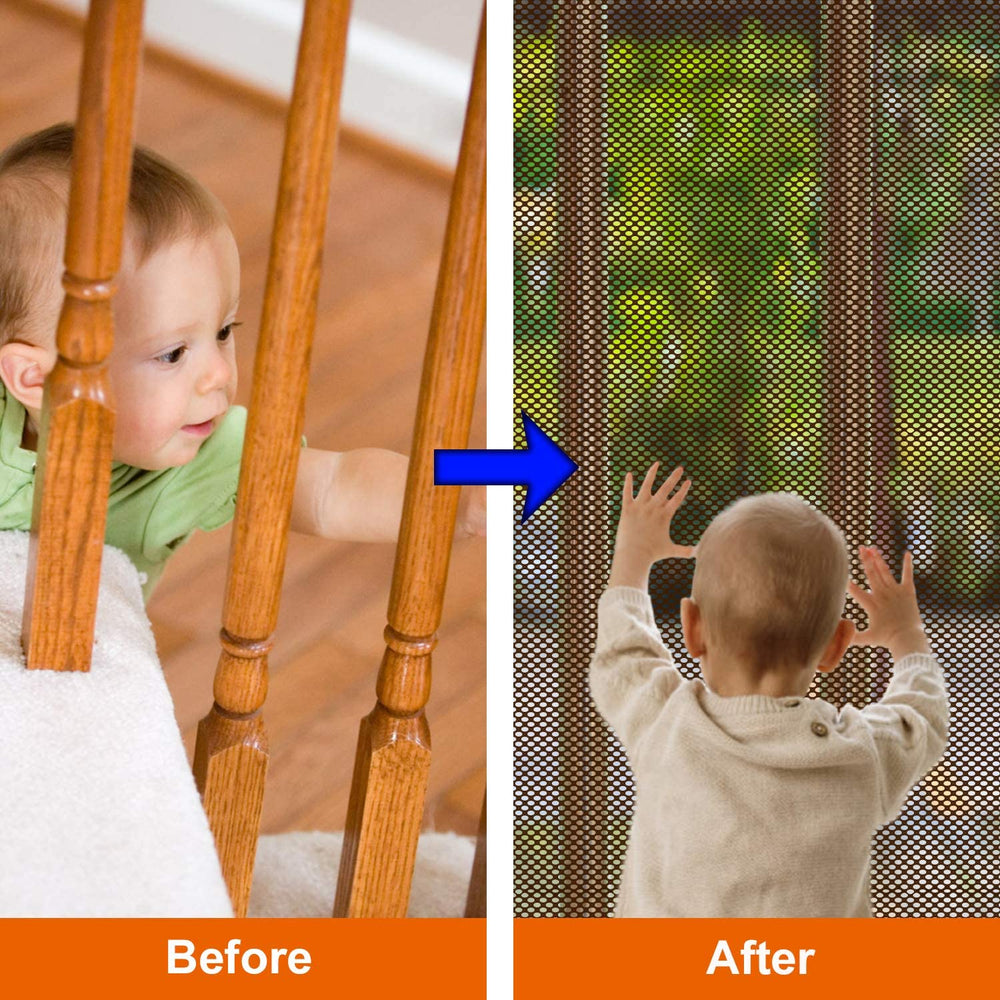 Aixingyun brown safety net extended along banister demonstrates long-length flexibility.