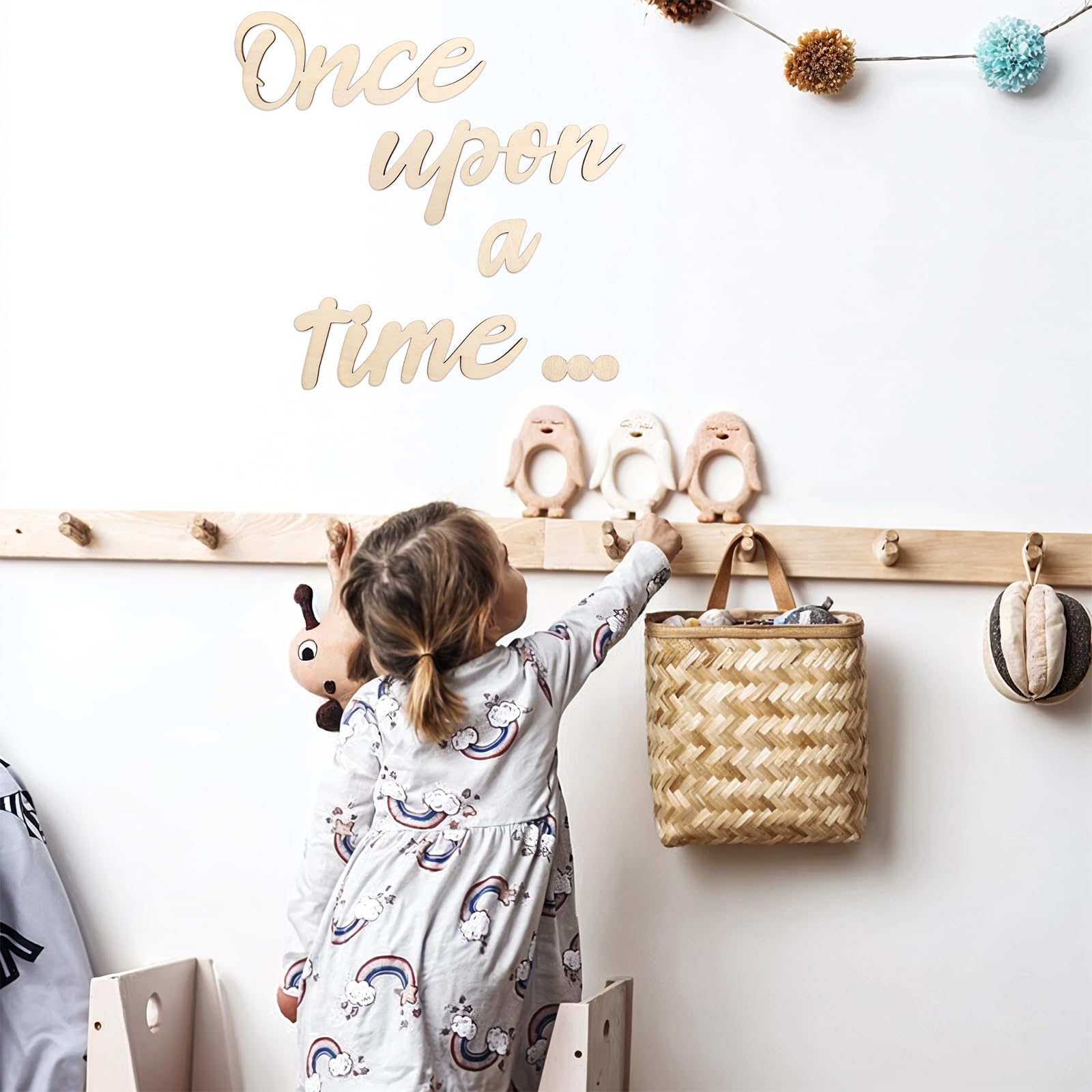 Aiyorse wood sign set accents bookshelves and playroom styling.