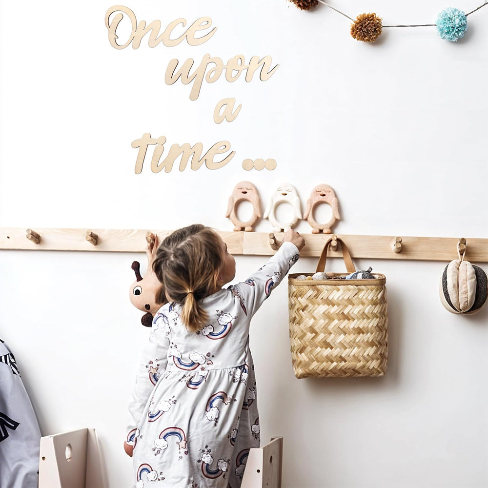 Aiyorse wood sign set accents bookshelves and playroom styling.
