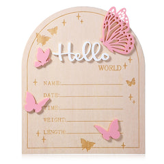 Ajcotahm Hello World newborn sign pink butterflies enhances baby photography sessions.