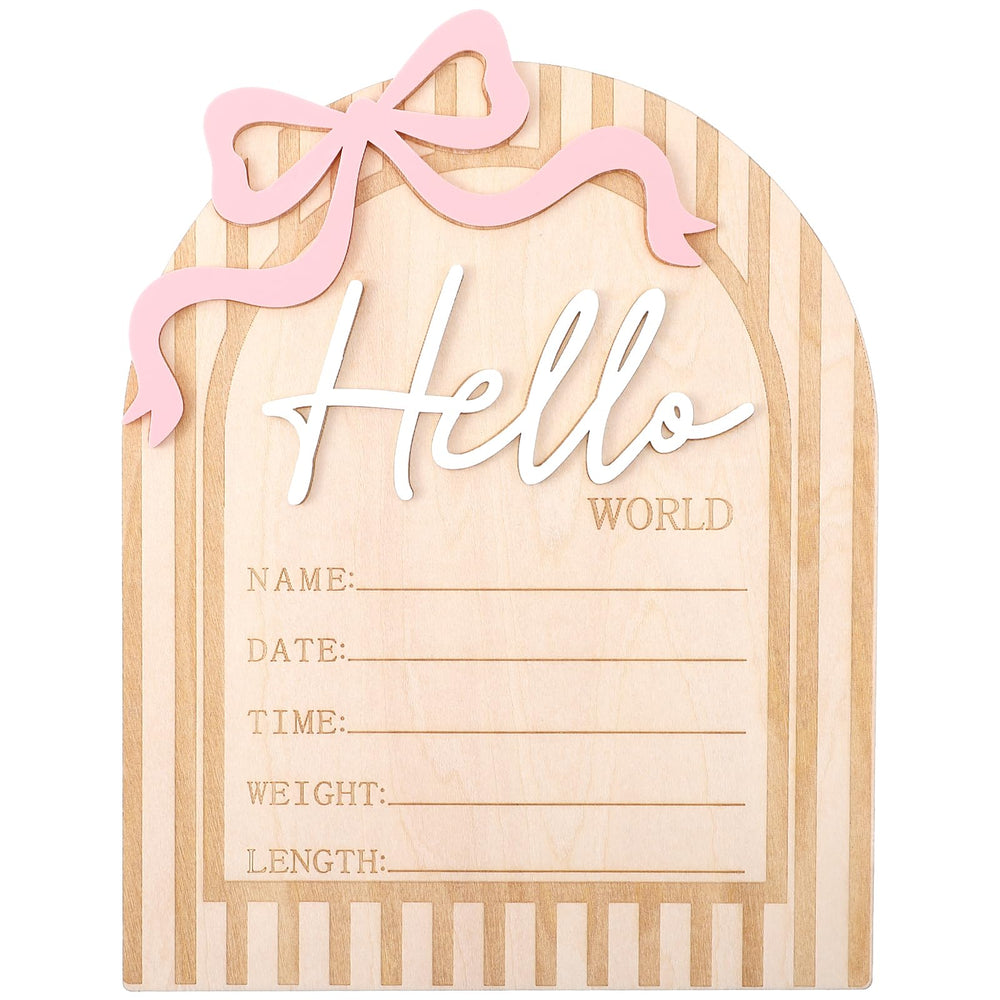 Ajcotahm Hello World Sign pink bow close-up—ideal newborn photo prop