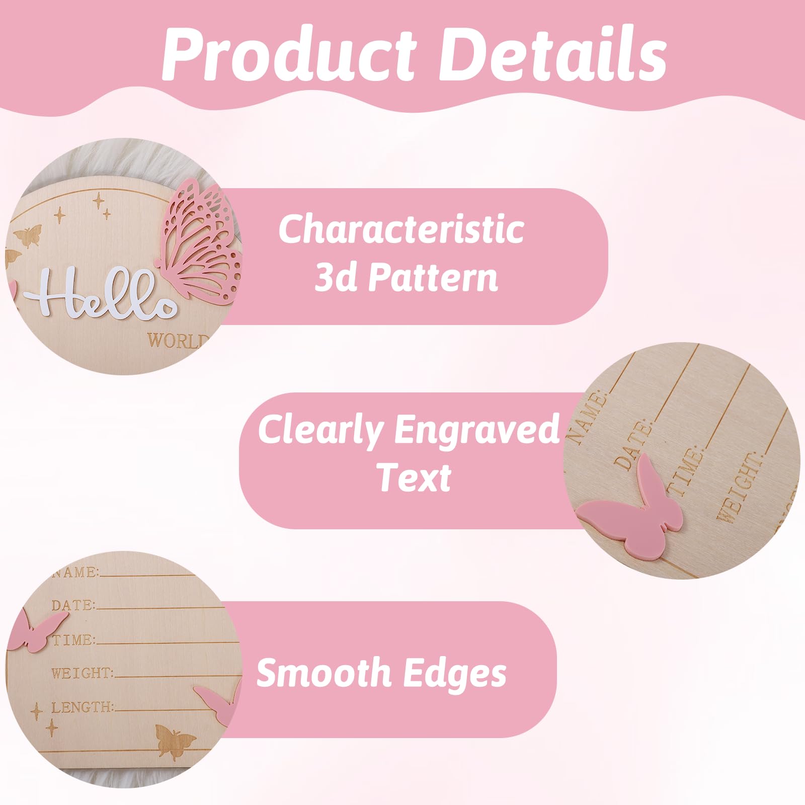 Ajcotahm Newborn photo prop pink sign highlights birth details in photos.