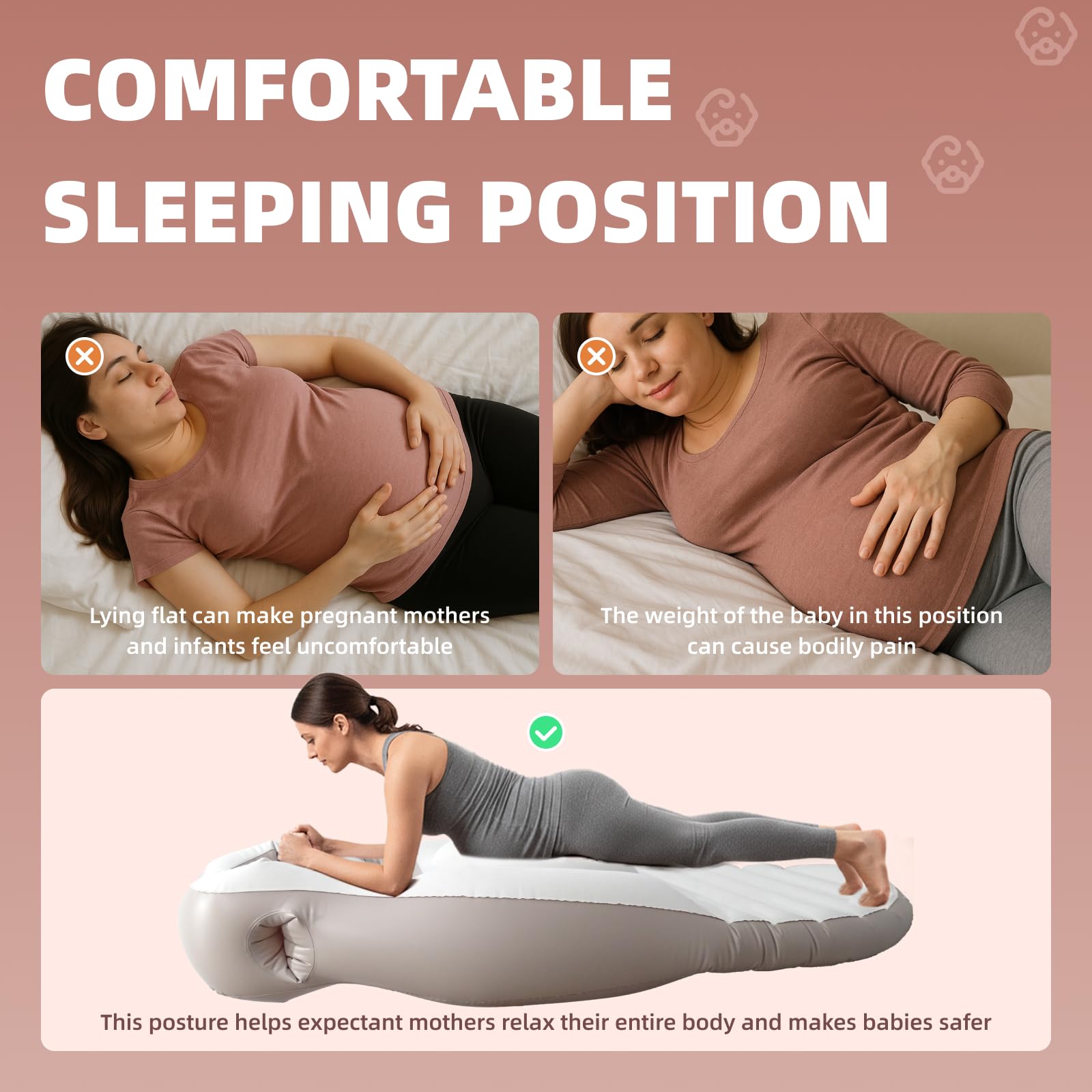 AJOFIEK inflatable pillow demonstrates spine and hip alignment for reduced nighttime tension