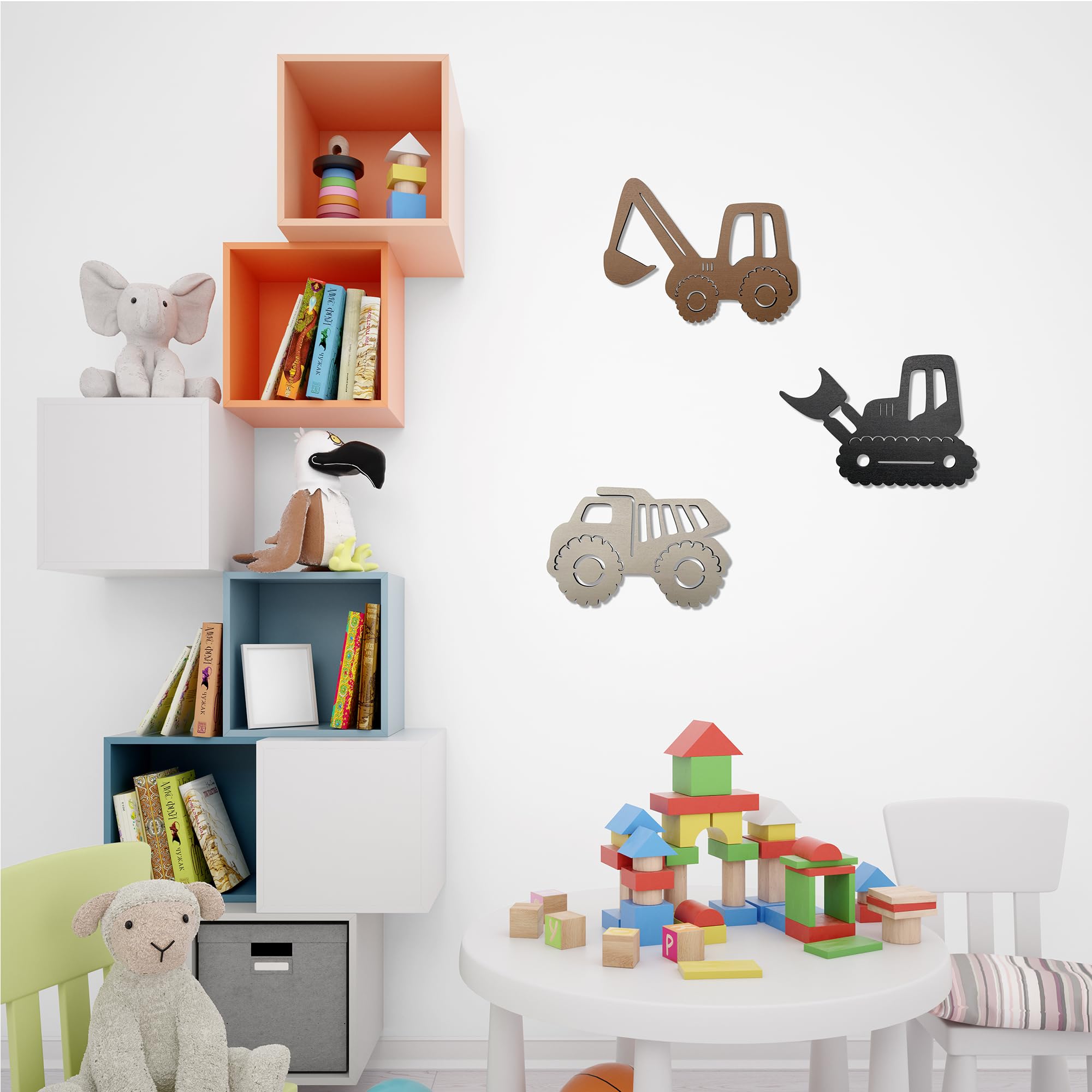 Ajqiomh Construction Trio loader wall decor pairs with bright colors.