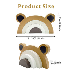 Ajqiomh wooden bear rainbow decor closeup woodgrain highlights craft quality and durability.
