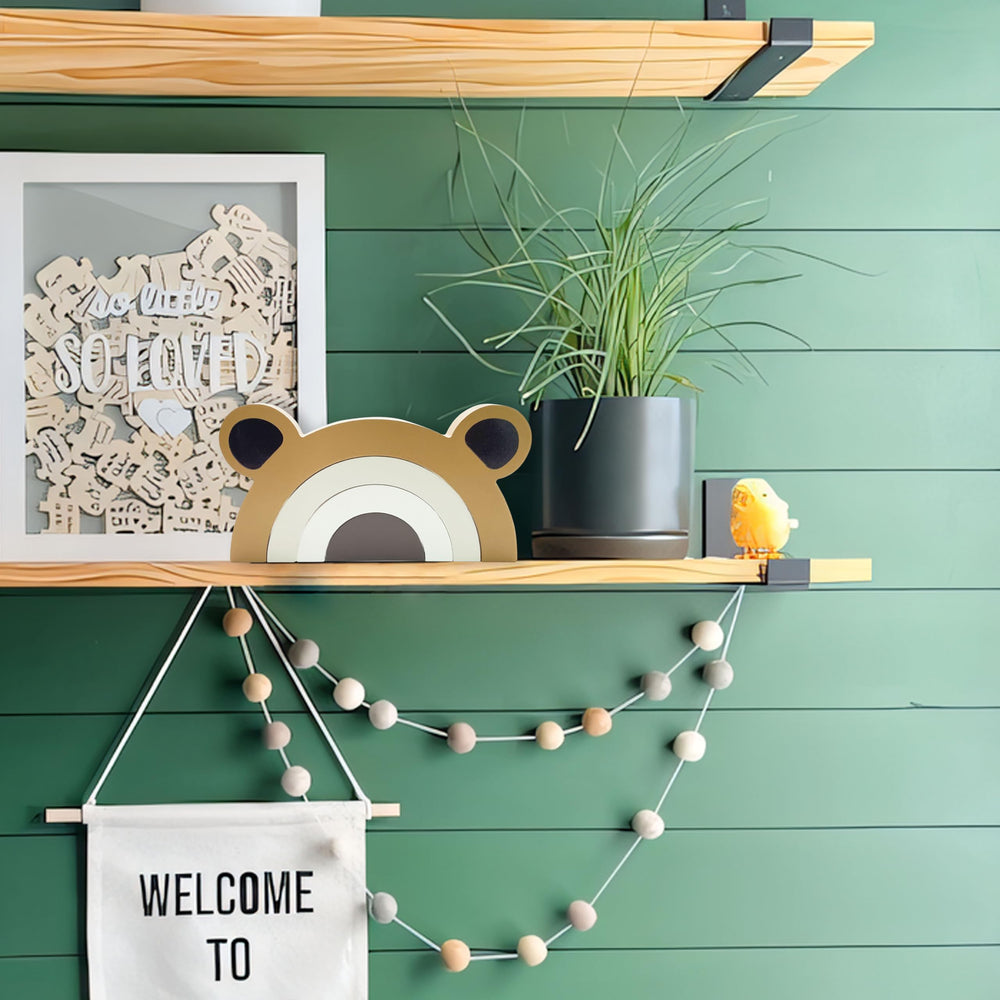 Ajqiomh wooden bear rainbow decor neutral tone, fits bear-themed or rainbow-inspired rooms.