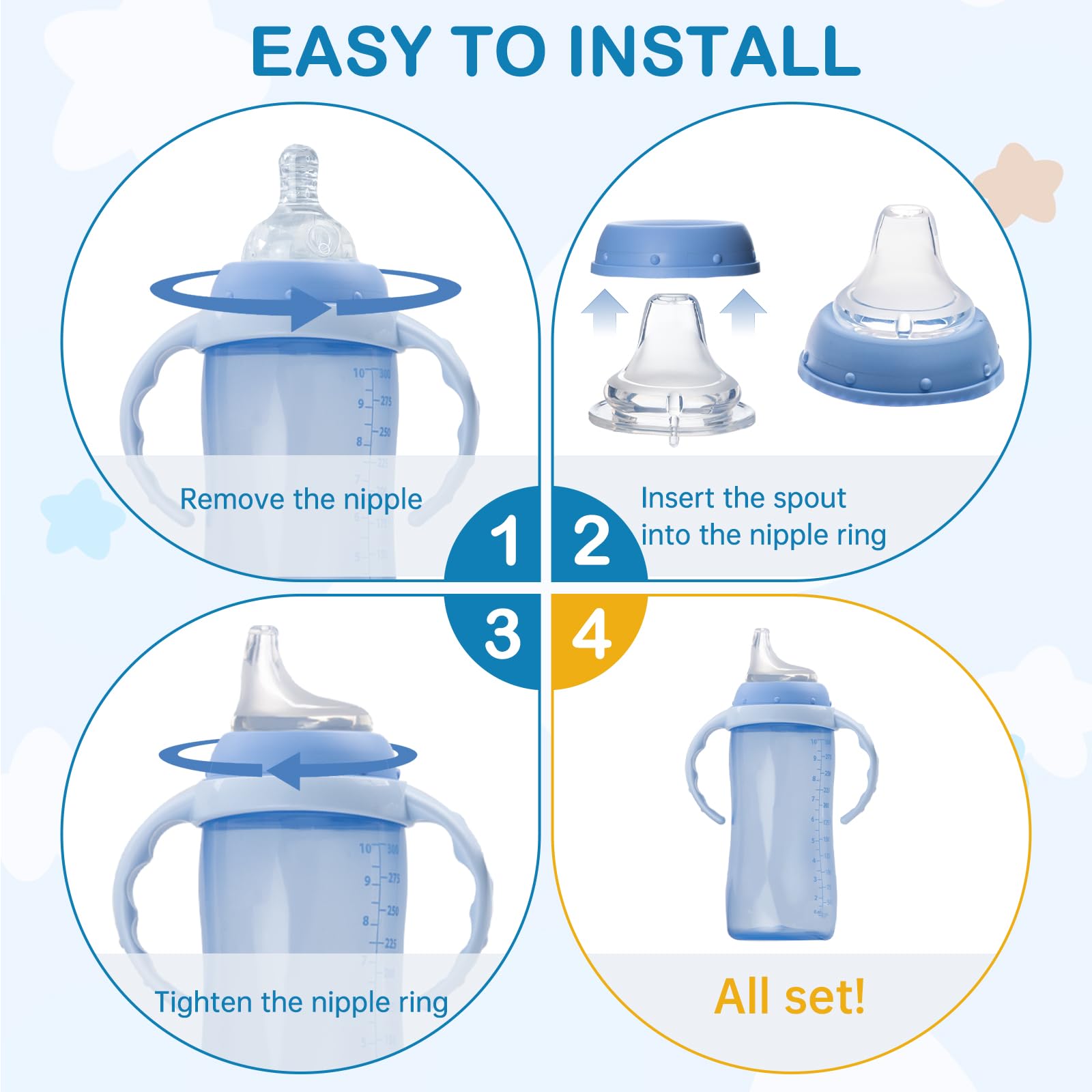 Ajrwiiy easy-clean spout image emphasizes detach-and-clean convenience for busy families.