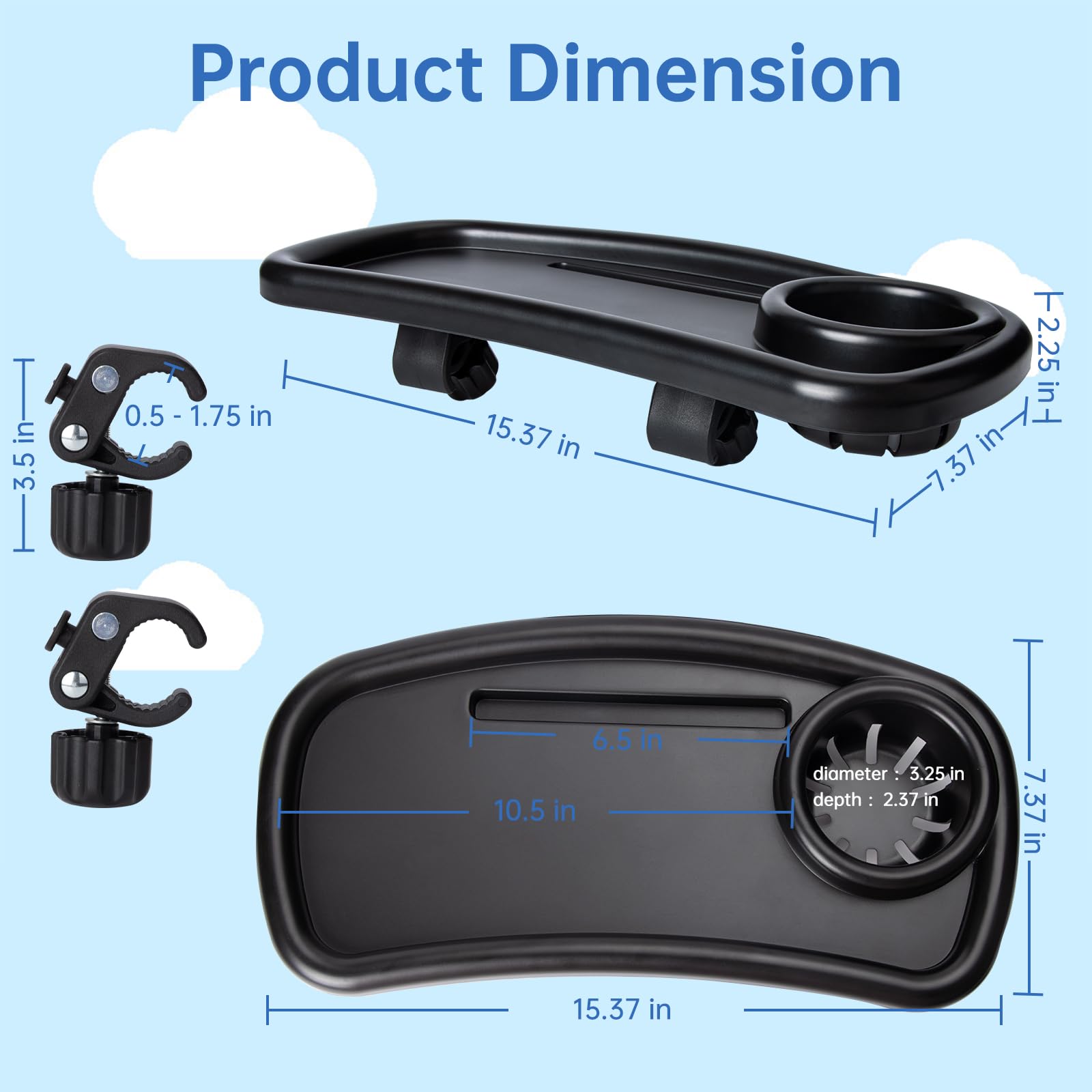 Ajrwiiy lightweight snack tray weighs about 1 lb for tool-free setup.