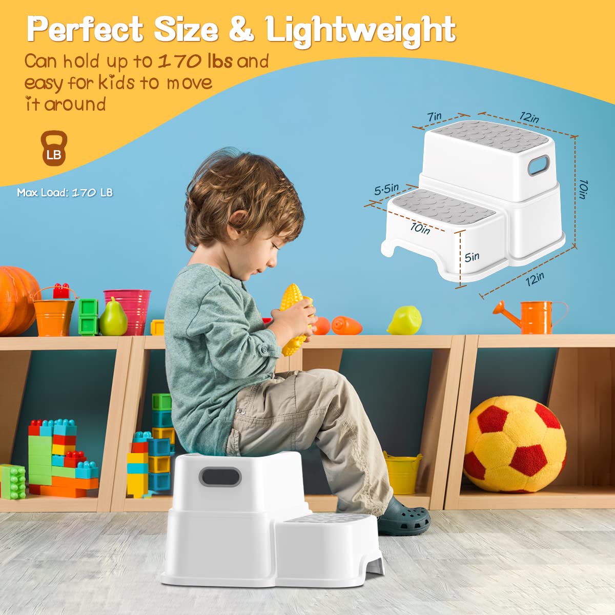 AJVV Toddler Step Stool carrying handle simplifies moving between rooms