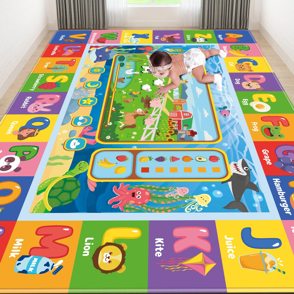 AKASISRUG baby play mat educational alphabet promotes early learning during floor time.