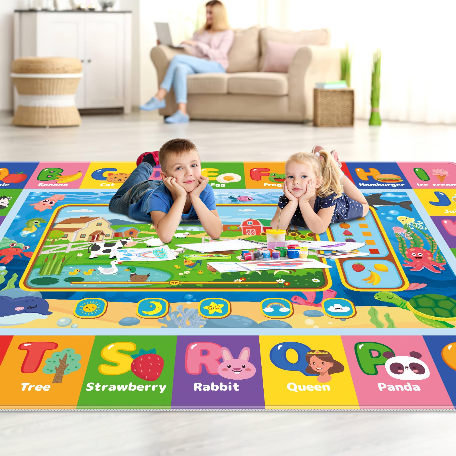 AKASISRUG non-slip backing helps keep the mat in place during play.