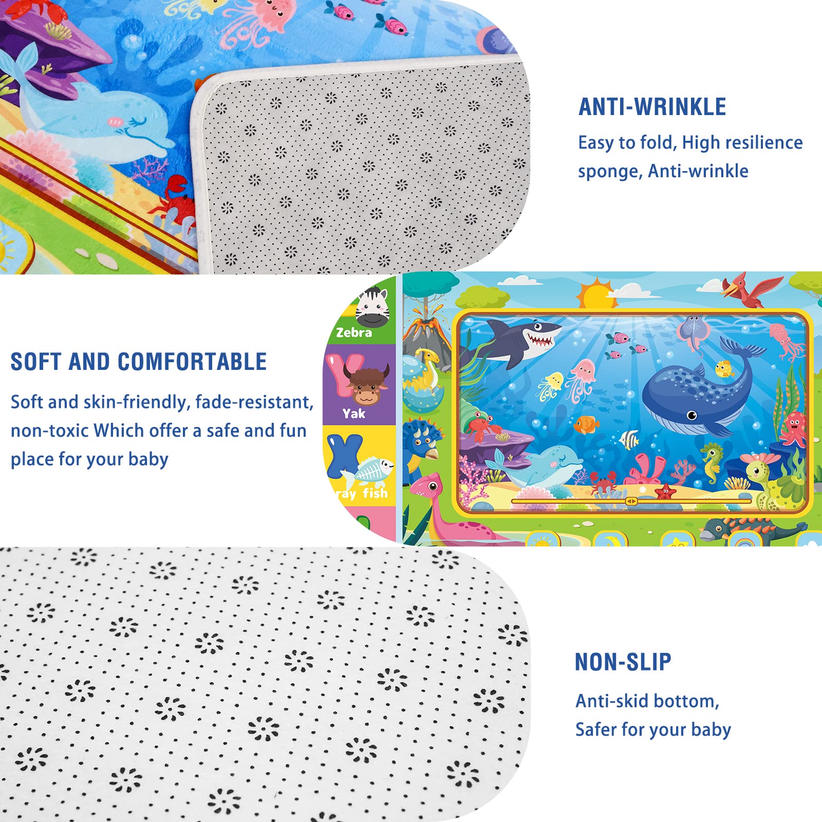 AKASISRUG bright colors and patterns support curiosity and interactive learning.