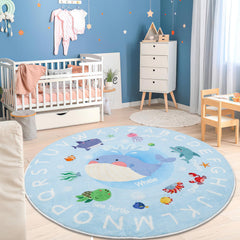 AKASISRUG soft round ABC rug with 120cm diameter provides cozy kid-friendly play space.