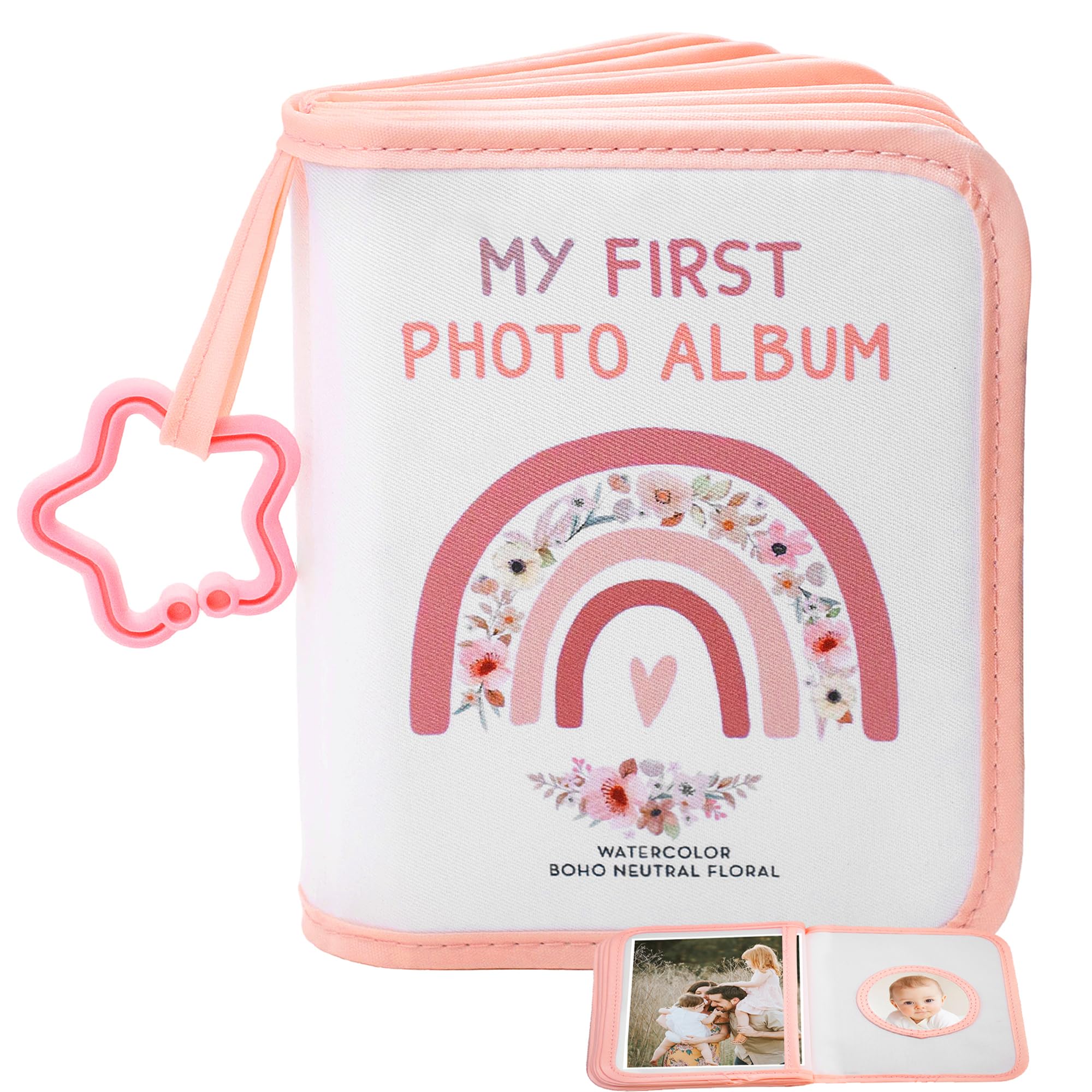 AKAYOK small photo album boho rainbow cover shows durable, eco-friendly materials for lasting baby memories.