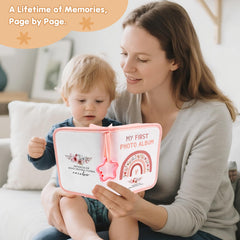 AKAYOK small photo album hanging star hook highlights easy attachment to cribs and strollers.