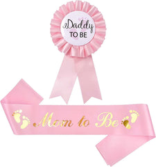Akebrog mommy-to-be sash light pink worn during baby shower photos for stylish moments
