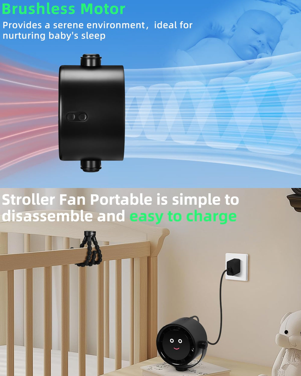 Akejrym Stroller Fan with 4000mAh battery delivering long-lasting cooling during travel.