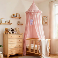 Akiky Kids Bed Canopy with dreamcatcher and ruffles creates a cozy crib sanctuary.