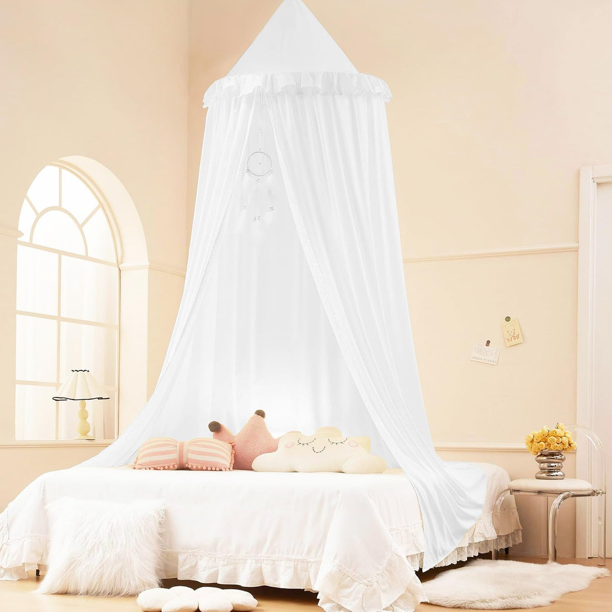 Akiky Kids Bed Canopy over crib with ruffles creates private sleep space.