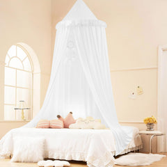 Akiky Kids Bed Canopy over crib with ruffles creates private sleep space.
