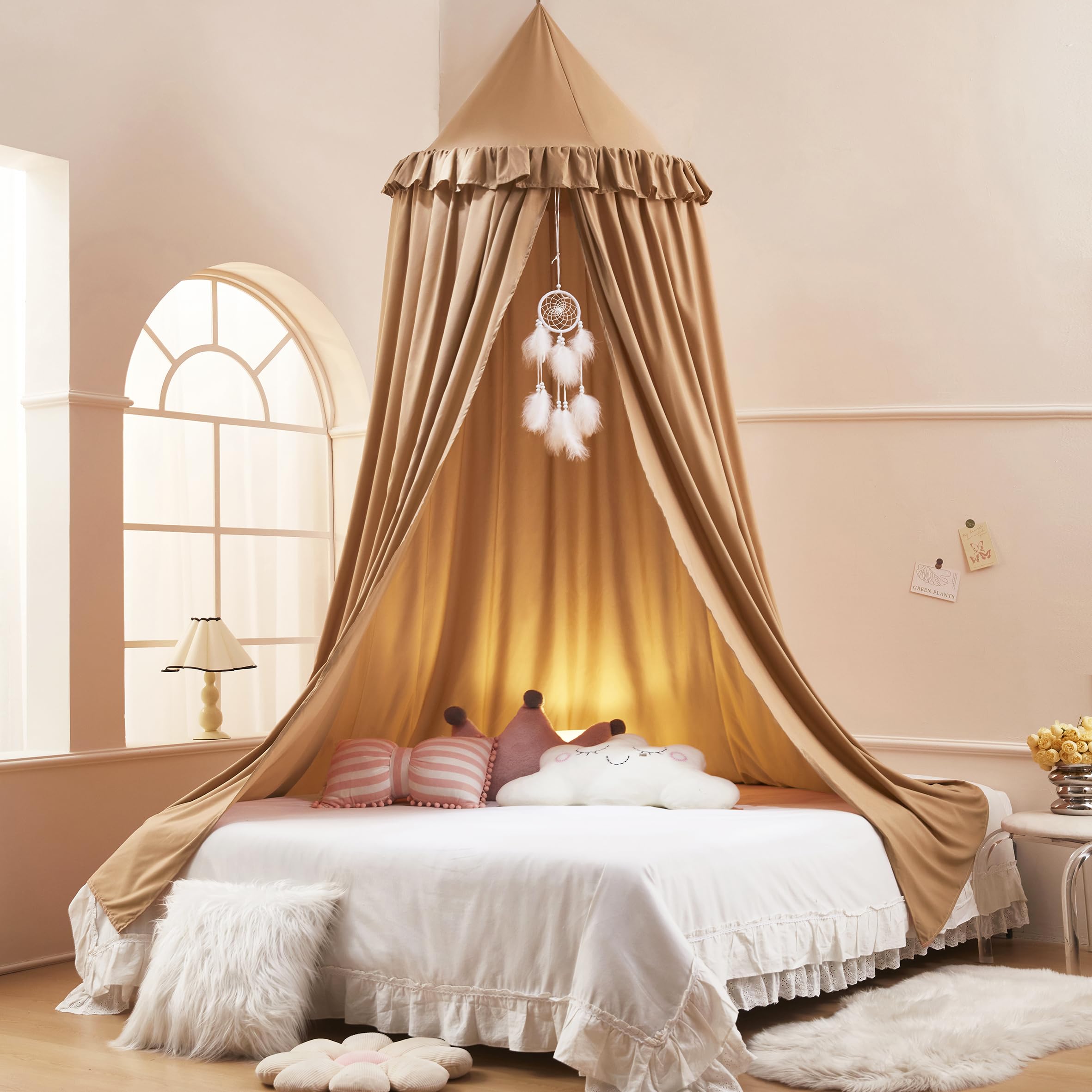 Akiky Kids Bed Canopy with ruffles and dreamcatcher for magical sleep and play space