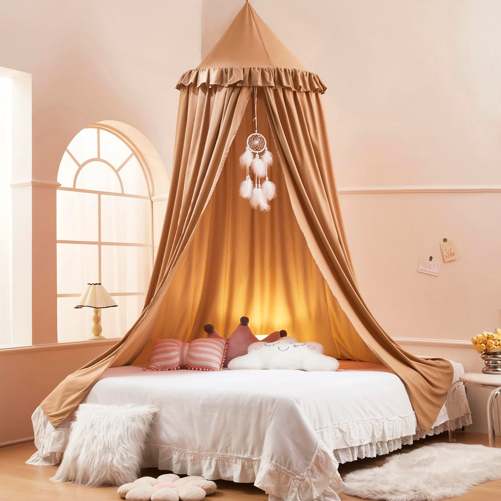 Akiky Kids Bed Canopy with ruffles and dreamcatcher for magical sleep and play space