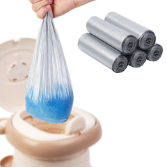 AKIMRABY potty liners 75-count pack in a compact travel pouch for mess-free outings.
