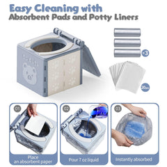 AKIMRABY travel potty-bags-pads include liners and absorbent pads for mess-free use
