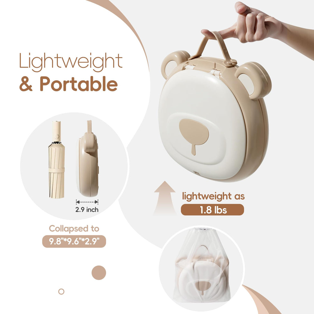 AKIMRABY Travel Potty Seat folded compactly for easy storage under a car seat
