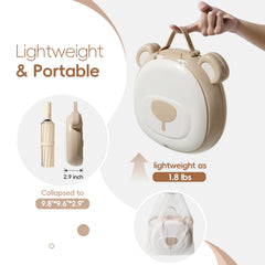 AKIMRABY Travel Potty Seat folded compactly for easy storage under a car seat