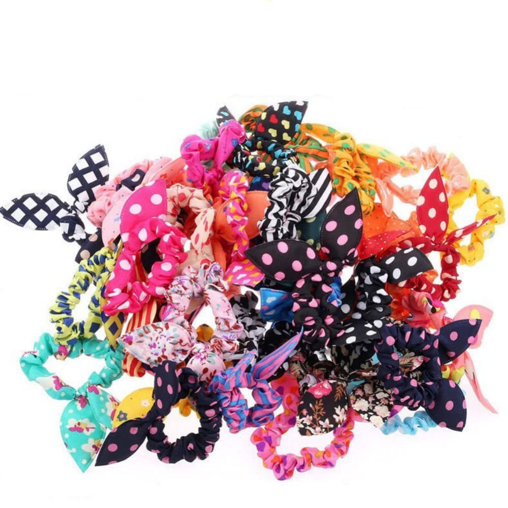 AKOAK rabbit ear hair ties pack close-up showing soft chiffon elastic for gentle styling.