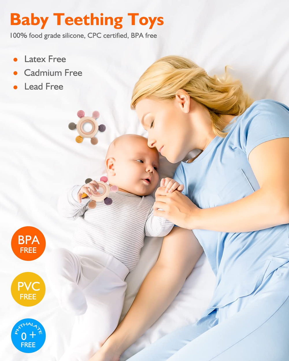 Akolik teether with removable wooden ring for safe handling