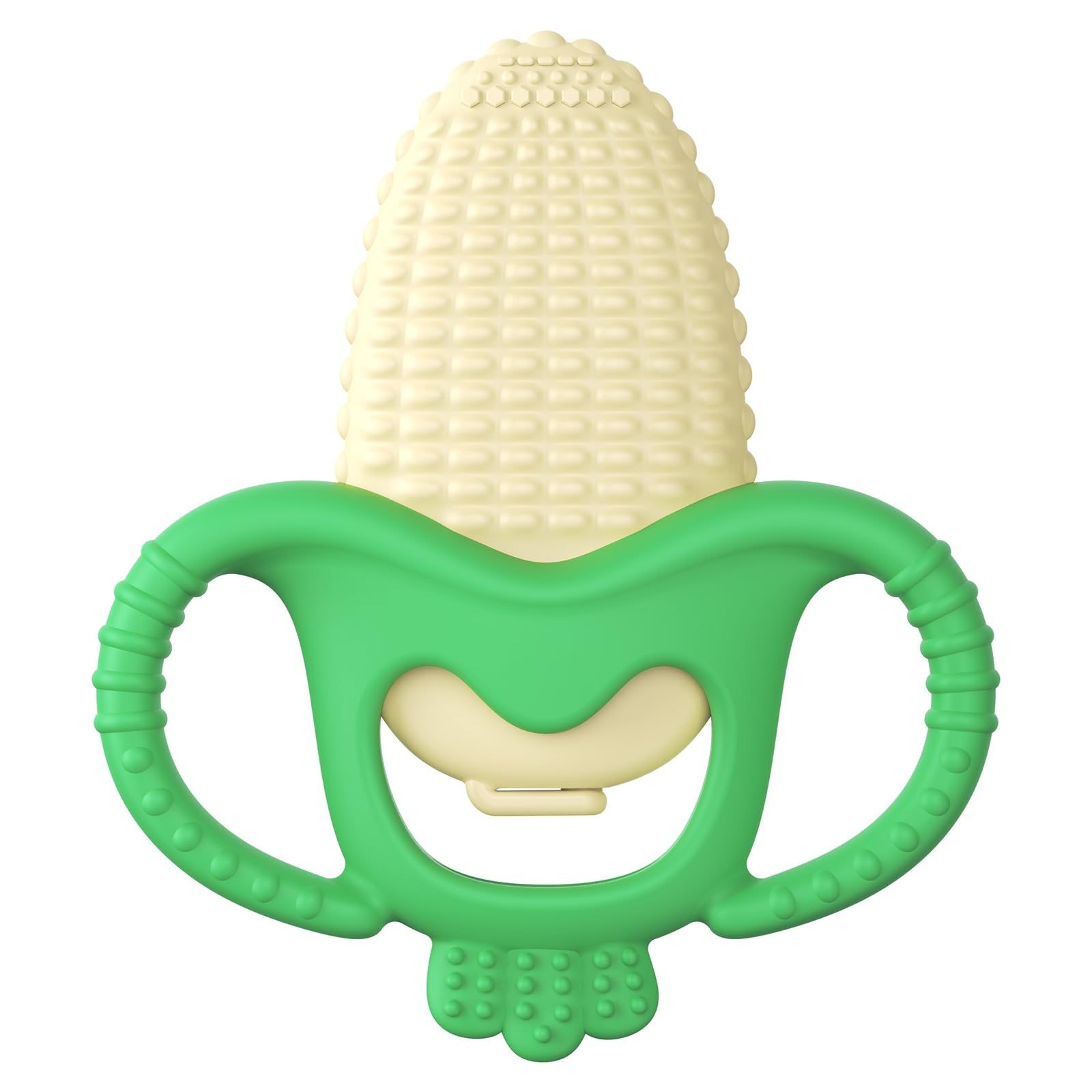 Akolik baby teething toy corn-d in silicone provides cooling relief for soothing gums.