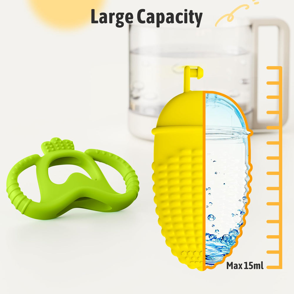 Akolik corn-B teether large-capacity water tank provides extended cooling.